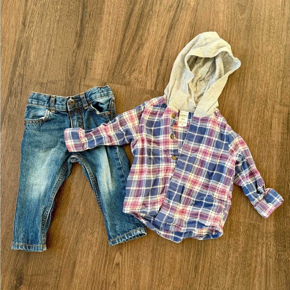 OshKosh B'gosh Plaid Button Down Shirt with Hood